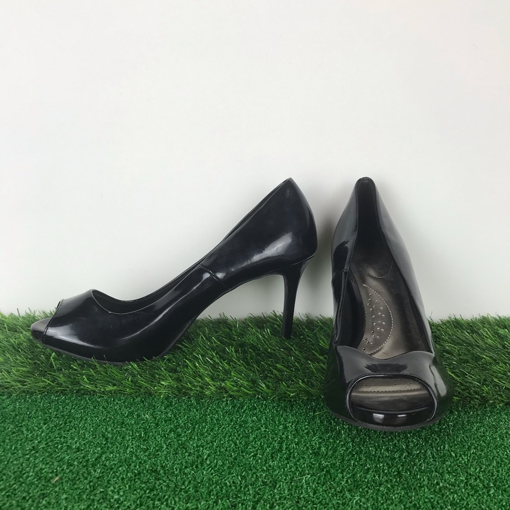 Dexflex Comfort Black Peep Toe Pump Heels Size 8